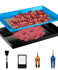 Heavy Duty 2 In 1 Trimming Tray With 150 Micron Fine Mesh Screen Dry Sift Kit And 2 Trimming Scissors in blue