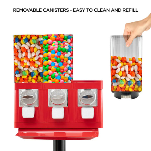 Commercial Candy Machine Dispenser Featuring Center Gumball Reel And Roomy Side Candy Bins Coin Operated Snack Stand With Foolproof Setup And Rock Solid Construction That Has Customers Totally Hooked On It