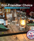 Lit outdoor lantern on picnic table using Odorless Clean Burning Tiki Torch Fuel For Outdoor Torches And Lanterns, Smokeless Formula Delivers A Bright Steady Flame, Long Lasting 32oz Bottle For Backyard Patio And Garden Nights