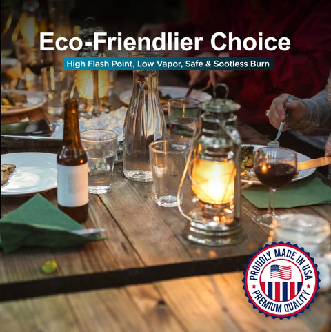 Lit outdoor lantern on picnic table using Odorless Clean Burning Tiki Torch Fuel For Outdoor Torches And Lanterns, Smokeless Formula Delivers A Bright Steady Flame, Long Lasting 32oz Bottle For Backyard Patio And Garden Nights