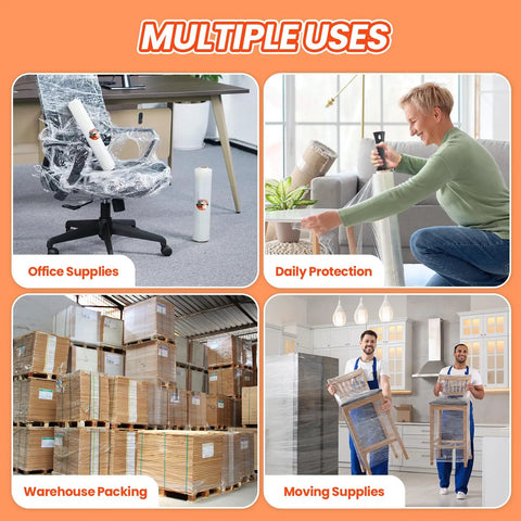 Beefy Heavy Duty Stretch Wrap With Handles 15 Inch X 1000 Feet 60 Gauge Film Roll used in office, home, warehouse, moving