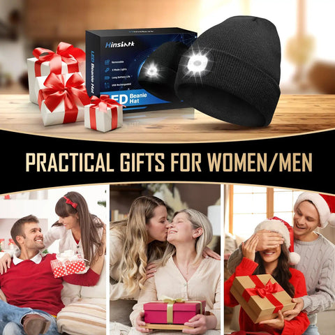LED Beanie Hat With Light Rechargeable Knitted Cap gift set with packaging and gift boxes, cozy warm winter accessory.