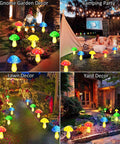 8 Pack Solar Mushroom Lights For Garden Decor With 8 Modes Waterproof Outdoor Mushroom Lamps illuminating varied outdoor settings