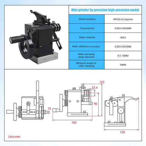 Front view of RATTMMOTOR HRV60 mini punch grinder, showing black metal body, adjustment wheel, and base