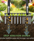 Pro Grade Adjustable Lawn Aerator Tool With Rebound Spring And 16 Sharp Metal Spikes for Loosening Compacted Soil and Thatch