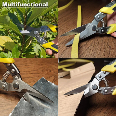 Beefy Heavy Duty Tin Snips 8.7 Inch Aviation Straight Metal Cutter cutting plant, plastic, metal, and cardboard with comfort grip