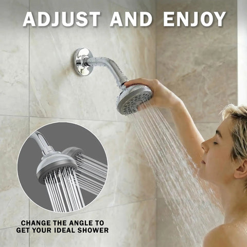 Woman adjusting Beast Mode Water Pressure Shower Head With 3 Inch Spray Face Wall Mount Water Saving Low Flow Design Anti Clog Nozzles