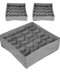 Set Of Three Foldable Cloth Underwear Organizers To Chill Out Drawer Chaos And Keep Your Closet Fresh While Giving Delicate Bras Extra Love During Your Busy Weekday Hustle in grey fabric.