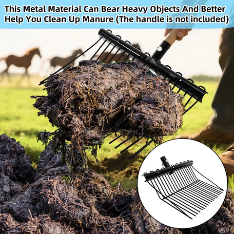 Heavy Duty Metal Pitch Fork Replacement Head For Garden And Barn Cleanup With Angled Tines collecting hay and manure