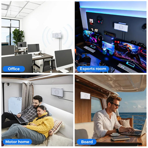 Slick Starlink Gen 3 Router Wall Mount With Clear Acrylic Enclosure in office, esports room, motorhome, and board.
