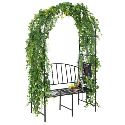 81 Inch Garden Arch With Bench Outdoor Arbor Trellis For Climbing Plants And Vines Two Seat Bench Supports Up To 660 Lbs
