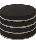Stacked round felt sliders for hard floors, 3.5 inch, 4 pack, shown in black, perfect for tables, sofas, bookcases.