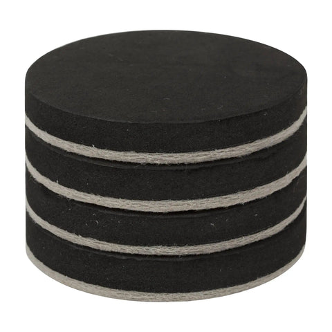 Stacked round felt sliders for hard floors, 3.5 inch, 4 pack, shown in black, perfect for tables, sofas, bookcases.