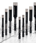 REKCKRUL 10-pack diamond drill bit set with 1/4 hex shanks; holders and diamond-coated tips for ceramic, tile, glass