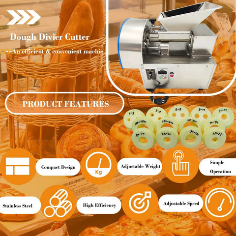 Pro Grade Dough Divider Cutter Machine 1g To 300g, Compact Tabletop Stainless Steel with 14 Dies and Adjustable Speed