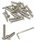 25 Pack One Quarter Twenty By One And A Half Inch Stainless Steel 304 Hex Socket Flat Head Cap Screws Bolts For Furniture With Bright Finish Heavy Duty Build And Included Hex Key Spanner