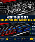 Low Profile 24 Slot Pliers Organizer Rack With Magnetic Base For Toolbox Drawers 2 Pack in red and blue, tools organized