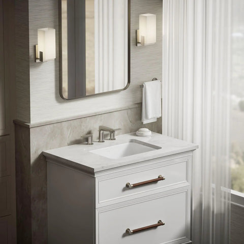 Roomy Rectangular Undermount Bathroom Sink With Overflow Drain Crafted From Hella Durable Vitreous China For An Easy Vanity Setup Bringing Straight Up White Finish and Really Smooth Daily Performance in a modern bathroom setting.