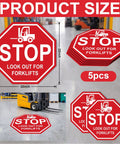 Stop Look Out For Forklift Floor Sign 17 By 17 Inches Vinyl Caution Warning Safety Traffic Sticker Labels Self Adhesive Waterproof Anti Slip Signage For Warehouse Workplace 5 Pack, red octagon floor sign with forklift graphic