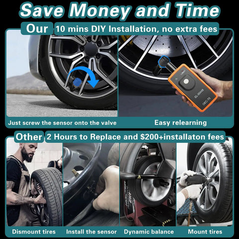 DIY Ready TPMS Sensor Kit For GM Vehicles After 2006 Plug And Play For Chevy Silverado Buick Cadillac GMC Pontiac Four Pack Replacement Universal Fit Easy Install No Relearn Reliable Tire Pressure Monitoring, wheel sensor install