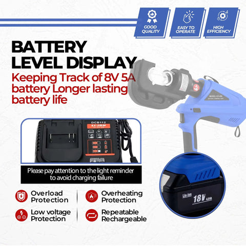 No Sweat Heavy Duty Electric Hydraulic Cable Lug Crimper 12 Ton Terminal Crimping Pliers battery level display with charger