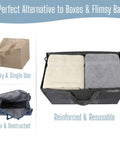 Heavy Duty Moving Bags Six Pack Extra Large With Reinforced Handles shown as sturdy alternative to boxes and flimsy bags with zippers