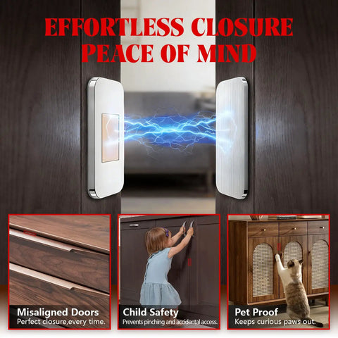 12 Pack Magnetic Cabinet Door Catch No Drill Ultra Thin Stainless Steel Hardware With Strong Hold image with safety features.