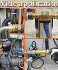 Installed brass 3/8 MNPT x 1/8 FNPT reducer hex bushing in plumbing with a pump