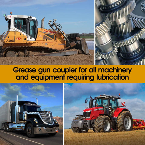 Two-pack Akeoil grease gun couplers for 1/8" NPT guns; ideal for lubrication on heavy machinery.