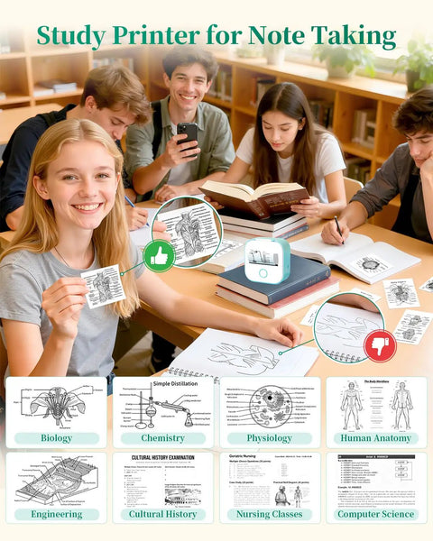 Students using Compact T02 Mini Sticker Printer With Bluetooth Label Maker Inkless Thermal Printer For Photos And Notes in classroom
