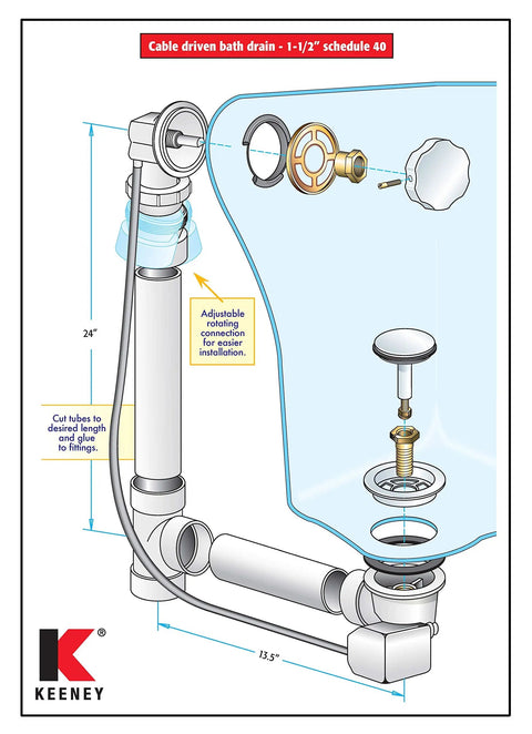 Cable Driven PVC Bathtub Drain Kit For Standard Size Tubs In Brushed Nickel Finish Includes PVC Tube Drain And Overflow Face Plate No Fuss Easy Install For Quick Replacement And Reliable Drainage