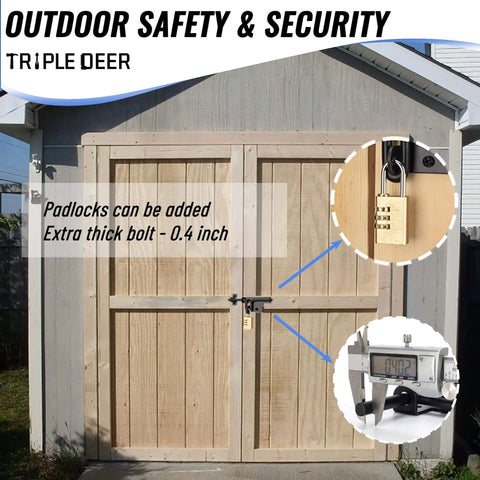 Shed door with Beefy Heavy Duty Sliding Bolt Gate Latch For Wooden Fence Yard Fence Shed Door Barn Door Left Or Right Hand Install