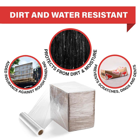Top Shelf 18 Inch Stretch Wrap 80 Gauge Clear Plastic Film 4 Pack Bulk Rolls for protecting furniture from dirt and moisture.