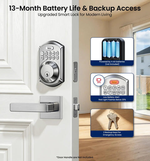 Hassle Free Keyless Entry Deadbolt With Electronic Keypad Lock In Satin Nickel Boasting 20 Unique Passcodes And Smart Auto Locking For Easy Peasy Access And Top Notch Residential Security