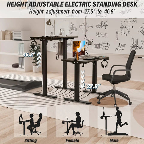 Kingant Standing Desk 35X20 Inch Electric Height Adjustable Computer Desk With Quiet Smooth Lift Motor And Easy Control Panel for Home Office Ergonomic Workspace Solution, height range shown.