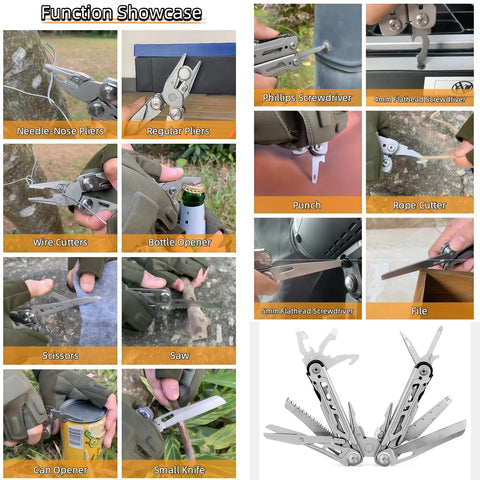 All In One 16 In 1 Multitool Pliers With Spring Loaded Pliers Head Plus Knife Scissors for Camping Home Repairs showcase