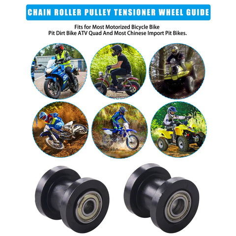8mm And 10mm Chain Roller Pulley Tensioner Wheel Guide for motorcycle mini bike ATV pit dirt bike parts black rugged rubber