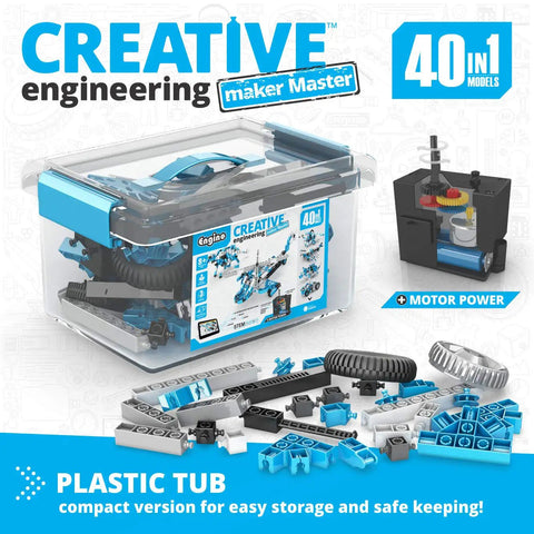 40 Motorized Models Building Kit For Kids 8 And Up A Dope DIY STEM Toy Set with 169 pieces in a plastic tub