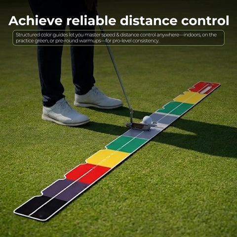 Putting Stroke Meter 2.0 Golf Training Aid For Stroke Length, Speed, And Distance Control Indoor Outdoor Practice Tool With Color Coded Guides on green