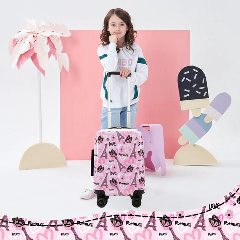 Esteemly kid's pink 16-inch hardside luggage with Eiffel Tower print, spinner wheels, 2-piece set