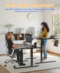 Yihayo 55 Inch L Shaped Electric Standing Desk, Reversible Corner Height Adjustable Computer Table shown in home office.