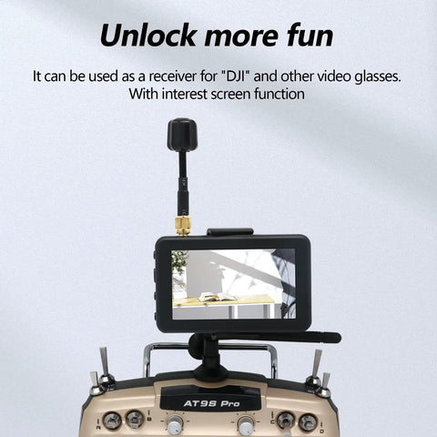 3 Inch Micro FPV Monitor With 480x320 LCD Display 5 8Ghz 40 Channel Auto Search Built In Battery RaceBand Ready attached to RC controller