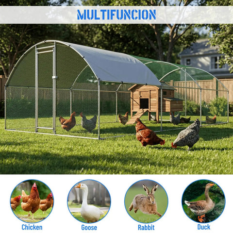 Spacious Walk In Dome Roof Chicken Coop With Run For Backyard Ducks And Rabbits With A Galvanized Heavy Duty Steel Frame.