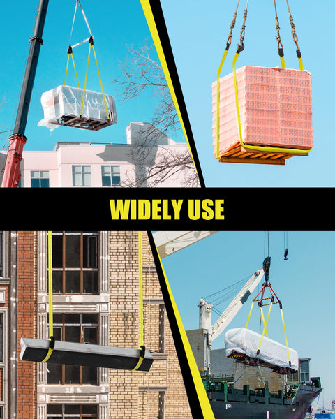 4 Pack Twisted Eye Lifting Sling Set With UV Resistant Polyester Webbing, lifting furniture and equipment outdoors.