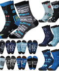 8 Pairs Engineer Socks For Men Novelty Mechanical Crew Socks Gift Set Cotton Comfort With Gear Designs 10-13 Multicolor