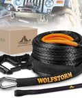 One Half Inch 100 Foot Synthetic Winch Rope Kit With Protective Sleeve, Heavy Duty Forged Hook, Safety Ribbon, 33,000 Lbs Break Strength