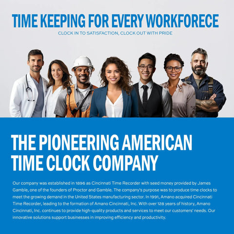 Automatic Date Time Stamp Machine For Office With Atomic Time Sync Secure Local Backup Ditch The Cloud Drama Pay Once Get Lifetime Access For Stress Free Employee Sign Sheets And Solid Paper Trails, diverse workforce showcasing timekeeping.