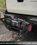 Foldable Cradle Winch Mounting Plate For 2 Inch Class 4 Hitch Receivers With Up To 12000 Lbs Capacity mounted on a truck for off-road use.