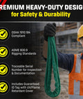 Kickass Heavy Duty Endless Round Polyester Rigging Sling Six Foot Green Double Ply Cover, sturdy design for safety and durability.