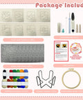 Easy To Use Punch Needle Coaster Kit For Beginners with tools, yarn, embroidery hoop, and 8 landscape pattern fabrics.